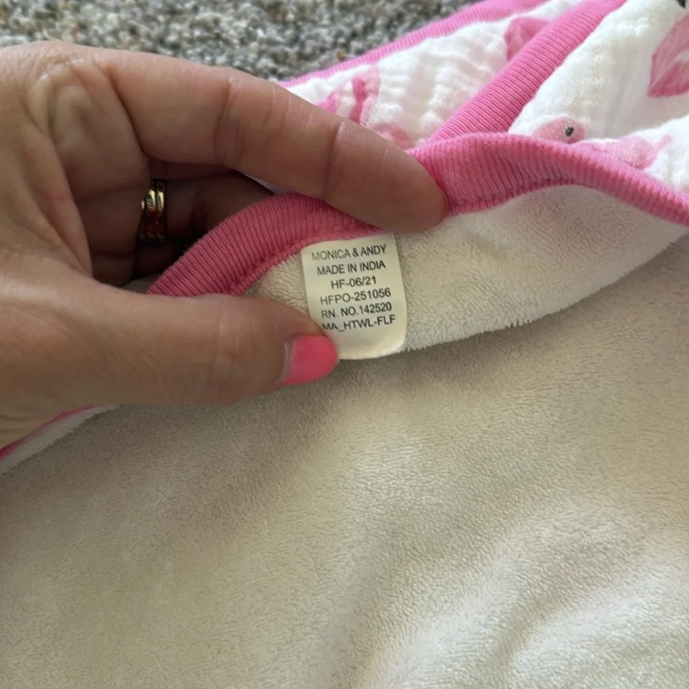Monica and Andy Pink Flamingo hooded towel